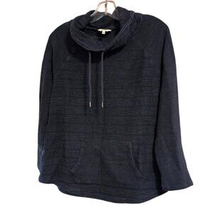 crown & ivy Sweater Pull-over Navy Blue Long Sleeve Funnell drawstring Neck